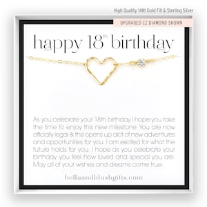 18th Birthday Gift for Girls, Open Heart Necklace, Gift for 18 Year Old Girl, Heart Bracelet, 18 Birthday Jewelry, Gold Fill Rose Silver BW