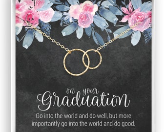 Graduation Gift For Her, Graduation Gift Necklace, Graduate Gift for Girls, 2 Interlocking Circles, in 14kt Gold Filled, Rose Gold, Silver