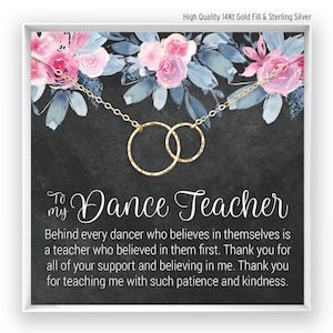 Cadeau pour professeur de danse, cadeau d'un étudiant, collier de professeur de danse, claquettes de ballet hip hop jazz contemporain moderne, en argent rose 14 carats rempli