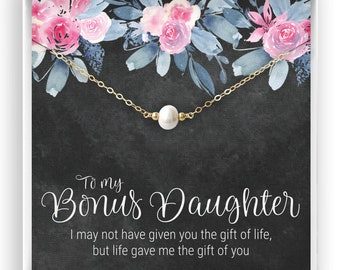 Bonus Daughter Necklace, Step Daughter Gift, 2nd Daughter, Stepdaughter Necklace, Birthday Jewelry, Gift, Pearl, 14kt Gold Fill, Rose Silver