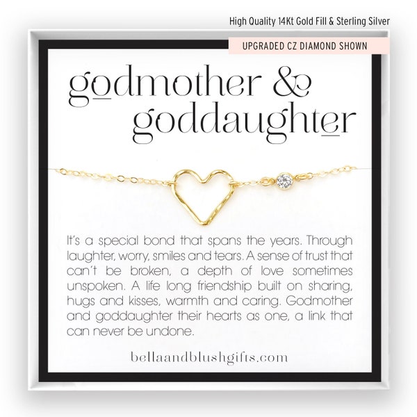 Godmother & Goddaughter Necklace, Goddaughter Gift, Godmother Gift, Heart Necklace, Christmas Gift, Birthday Gift, 14kt Gold Filled,Silver