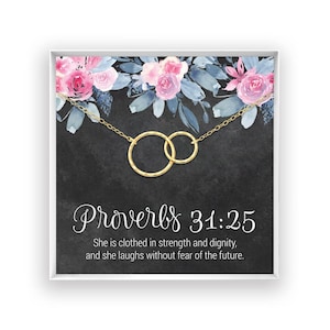 Proverbs Jewelry, Scripture Jewelry, Proverbs Gift, Bible Verse Necklace, Proverbs 31:25, Christian Necklace, 14kt Gold Filled, Rose, Silver