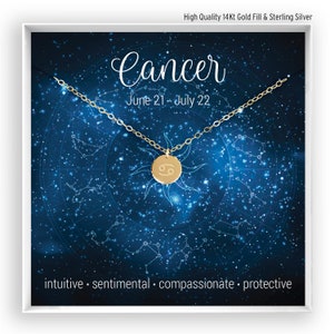 Cancer Necklace, Zodiac Necklace, Horoscope Necklace, Cancer Jewelry, Astrology Sign, Cancer Birthday Gift, 14kt Gold Filled, Rose, Silver
