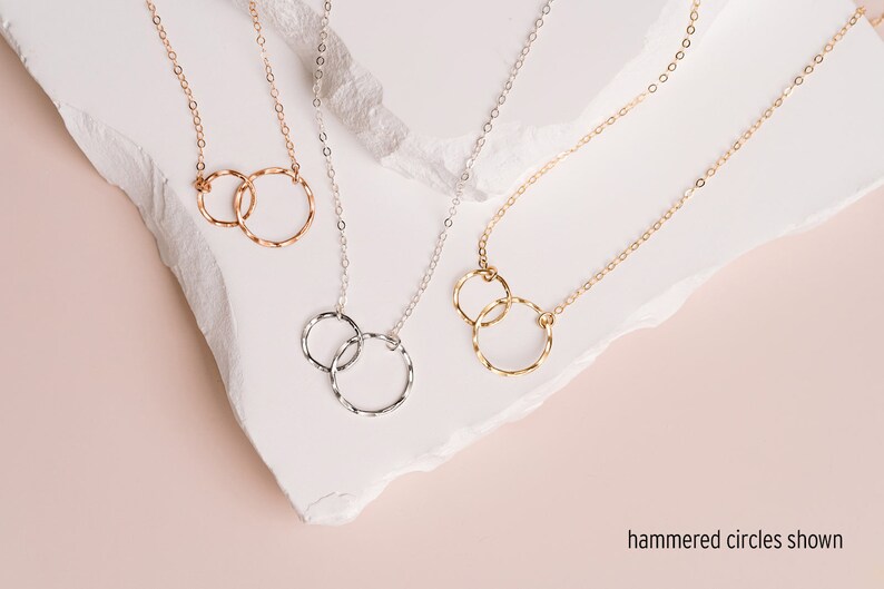 Entwined Circles Necklace, Dainty Linked Infinity Rings, Interlocking Eternity Circles, Sister Gift, in 14kt Gold Filled ,Rose Gold, Silver image 6