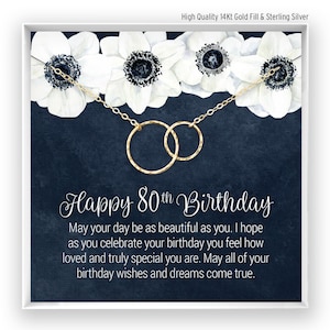 80 Birthday Gift, 80th Birthday Necklace, Milestone Birthday, Happy Birthday, Jewelry Gift for Her, Party Gift, Gold Filled Rose Silver NF