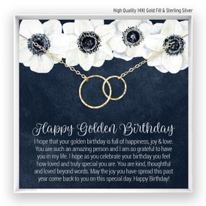Cadeau d'anniversaire doré, collier personnalisé, joyeux anniversaire doré, bijoux d'anniversaire en or, cadeau spécial, en or 14 carats, rose, argent
