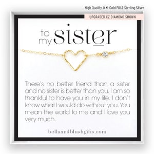 Sister Gift, Open Heart Necklace, Sister Necklace, Heart Bracelet, Sister Jewelry, Birthday Gift, Christmas Gift, Gold Fill Rose Silver BW