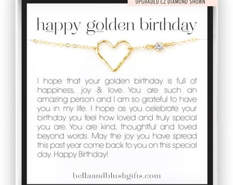 Golden Birthday Gift, Golden Birthday Necklace, Happy Golden Birthday for Girl, Heart Bracelet, Happy Birthday, in 14kt Gold Filled & Silver