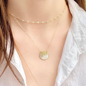 Hammered Disc Necklace, Round Charm Necklace, Suspended Round Circle Necklace, Gold Disk, 14kt Gold Filled, Rose Gold Fill & Sterling Silver