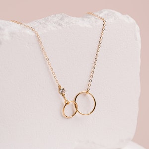 Collier tante, cadeau tante, bijoux tante, meilleure tante de tous les temps, anniversaire de tante, 2 cercles entrelacés, or 14 carats, argent sterling or rose image 9