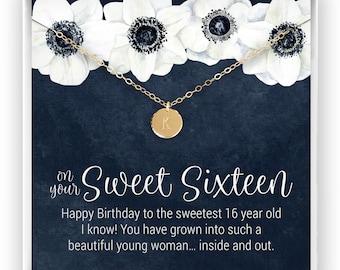 Personalized Sweet Sixteen Necklace, Sweet 16 Birthday Gift, Sweet 16 Necklace, Gift for 16th Birthday, 14kt Gold Filled Rose, Silver NF