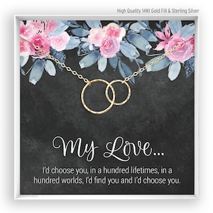 Girlfriend Necklace, Handmade Gift for Girlfriend, Meaningful Gift, Necklace for Girlfriend, Two Circles, 14kt Gold Filled, Rose, Silver BF