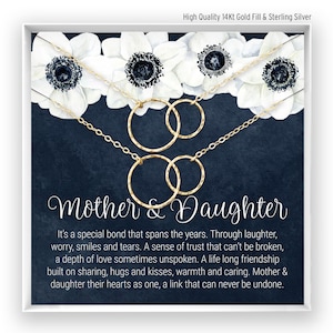 Ensemble de colliers mère et fille, cadeau fête des mères, colliers mère fille assortis, cadeau de mariage, anniversaire, or 14 carats rempli d'argent rose