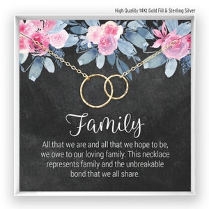 Cadeau de famille, collier de famille, la famille d'abord, citation sur la famille, cadeau d'anniversaire de famille, bijoux de famille, en or 14 carats, rose, argent sterling