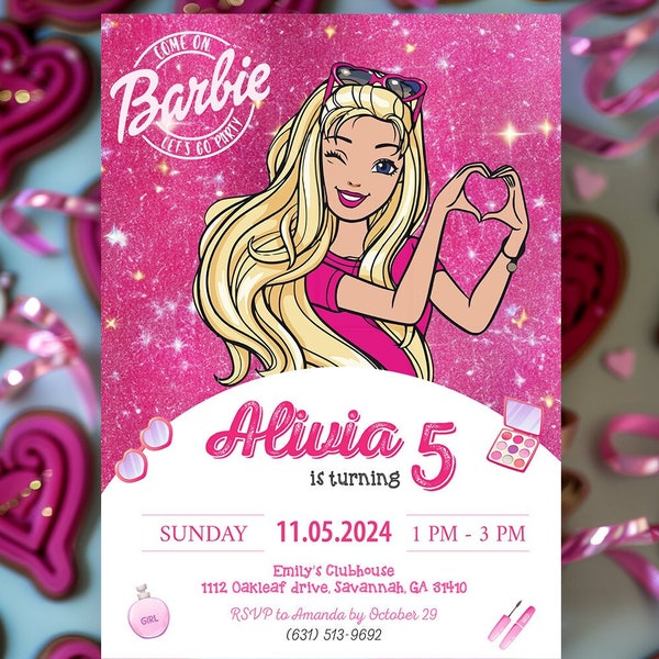 Invitación editable a la fiesta de la muñeca de moda, invitación a la fiesta de la niña Barbie, invitación de cumpleaños de las niñas invitación de cumpleaños de la muñeca invitación de cumpleaños de Barbie rosa