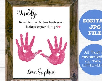 Dad Personalized Name Handprint, Handprint Printable, Fathers Day Printable, Father's Day Gift, Gifts for Dad, Kids Baby's Handprint DIY