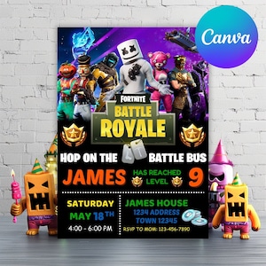 Editable Fort Game Birthday Invitation With Thank You Card Included | Fort Night Birthday Party Template Video Game Birthday Invite download