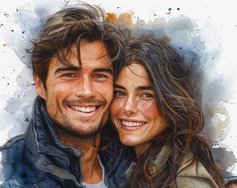 Custom Portrait From Photo, Personalized Wedding Gift, Watercolor Painting, Anniversary Gifts For Wife Husband, Couple Portrait, Family Gift