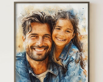 Custom Watercolor Painting from Photo, Family Gift for Dad, Hand drawn Portrait, Personalized Drawing, Father Day Gift, Husband Grandpa Gift