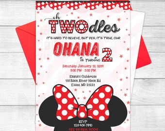 Oh Twodles Invitations Minnie Mouse Inspired Printable Template Instant Download Editable Girls Birthday Party Red 5x7 Thank You Cards