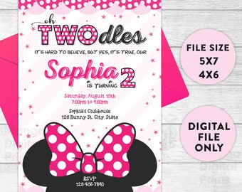 Oh Twodles Einladung Mädchen, Minnie Maus Einladung 2.Geburtstag Printable Minnie Maus Geburtstag, Party rosa digital elektronisch Invite Two 2
