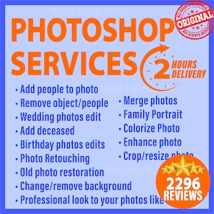 Photoshop service Wedding photos edit Add person Remove people or objects from photo Merge photos Change background Colorize Restore Retouch