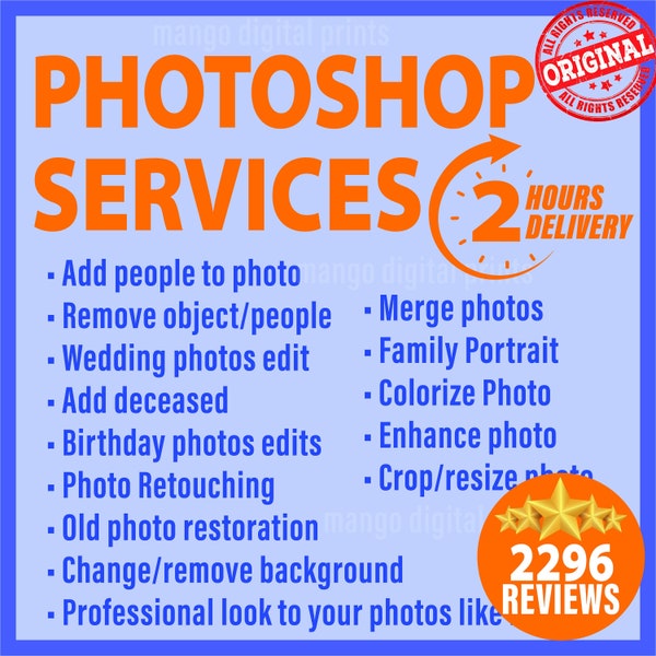 Photoshop service Wedding photos edit Add person Remove people or objects from photo Merge photos Change background Colorize Restore Retouch