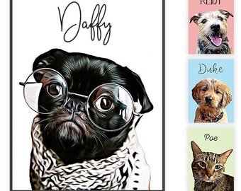 Pet Portrait Custom Personalized Pet Dog Wall Art Digital Download to Print on Poster or Canvas for Gift Christmas Gift