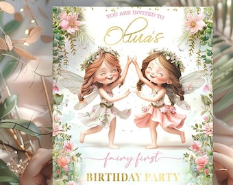 Editable Fairy First Birthday Invitation Girl, Fairy 1st Birthday Invite, Girls First Birthday Fairy Invitation Birthday Girl Fairy Birthday