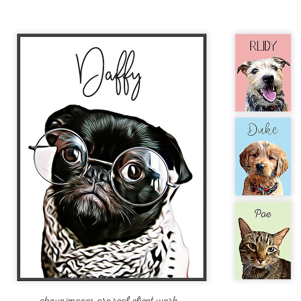 Pet Portrait Custom and Personalized Pet Dog Cat Watercolor Wall Art Digital Download to Print on Poster or Canvas for Gift Christmas Gift