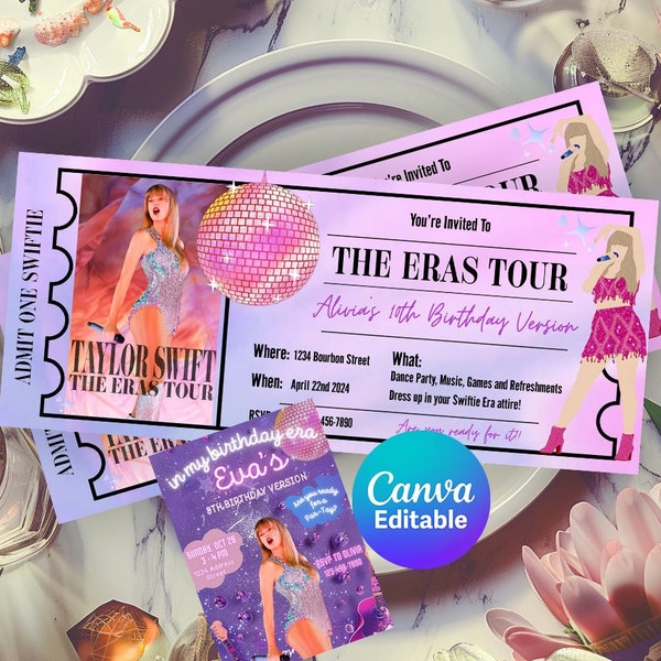 Editable Taylor Eras Tour Ticket Stub Birthday Invite Eras Party Ticket Invitation Taylor Swift Party In My Swiftie Era Birthday Invitation