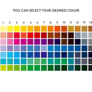 May include: A color chart with 14 columns and 7 rows. The chart shows a gradient of colors from yellow to red, orange, purple, blue, green, and gray. The chart is labeled with numbers 1 through 14 across the top and letters A through G down the side.