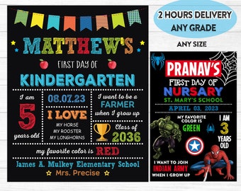 Boy First Day Of Kindergarten Sign Printable Instant Download Boys First Day of School Chalkboard Sign Boy 1st Day of Kindergarten Sign 2023