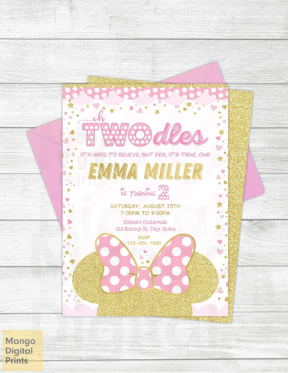 Oh Twodles Invitation Girl, Minnie Mouse Invitation 2nd Birthday Printable Minnie Mouse Birthday, Party Pink Digital Electronic Invite Two 2