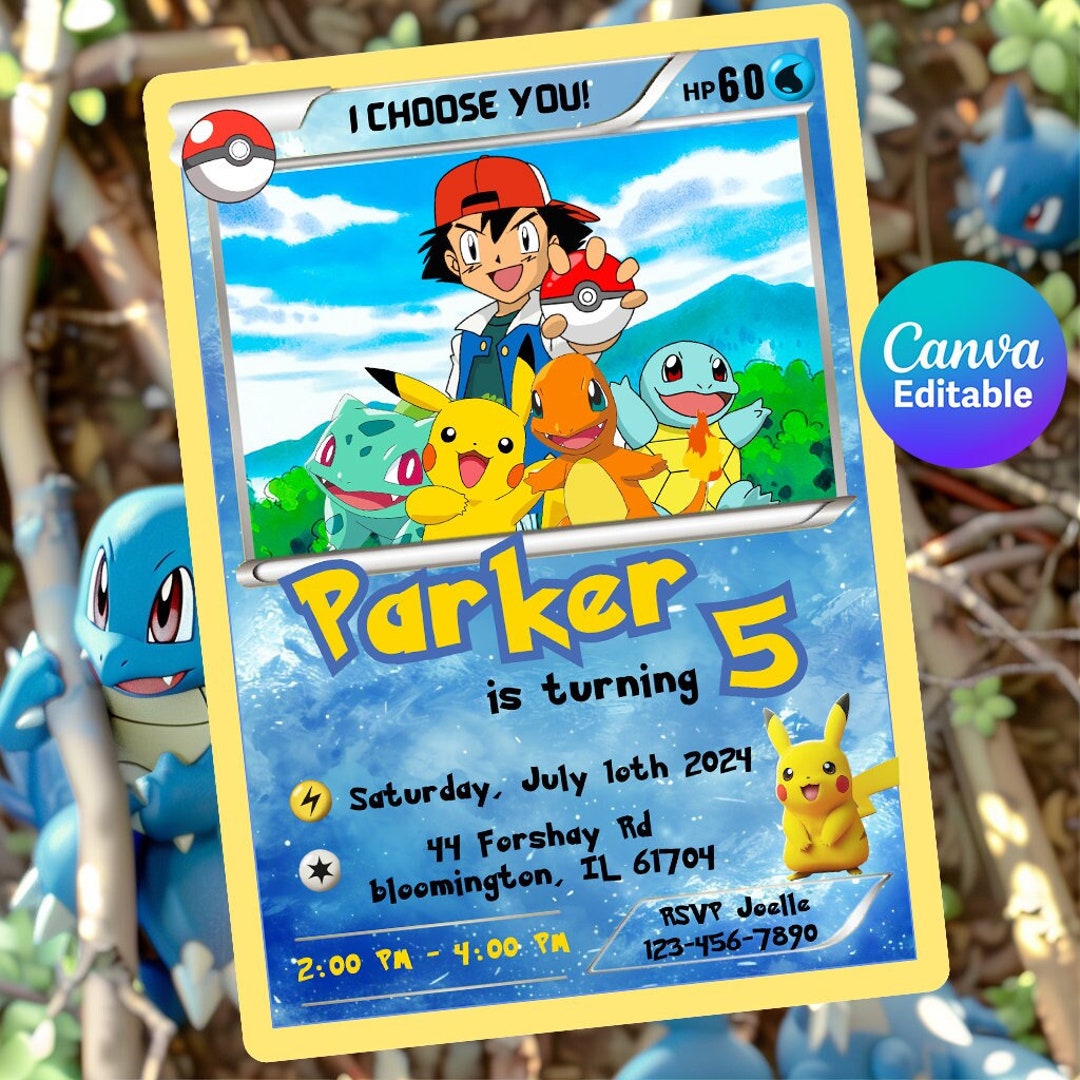Pokemon Card Invitation, Editable Pokemon Birthday Invitation, Pikachu Birthday Party Invitation, Printable Pokemon Invitation Template - Etsy Pokemon Card Invitation, Editable Pokemon Birthday Invitation, Pikachu Birthday Party Invitation, Printable Pokemon Invitation Template - Etsy