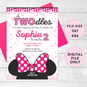 Minnie Mouse Twodles Birthday Invitation - Twodles Invite, Twodles Invitation, Two-dles, DIY Template, Printable Editable & instant download