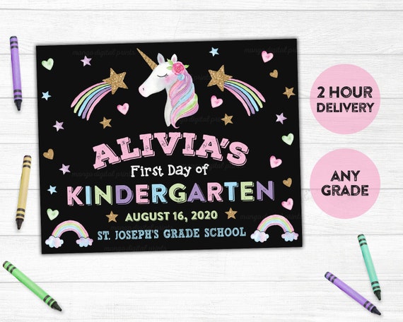 Unicorn First Day of School Sign Printable Back to School - Etsy