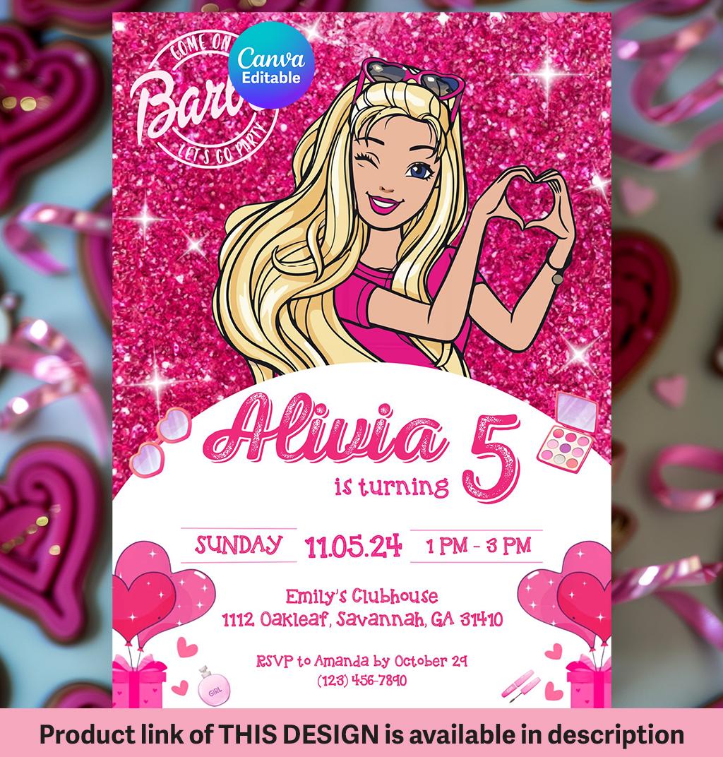 Editable Barbi Girl Party Invitation Fashion Doll Party Invite Girls Birthday Invite Doll Birthday Invitation Pink Barbe Birthday Invite Etsy Canada