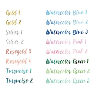 May include: A chart with text showing different color options for a product. The colors include gold, silver, rose gold, turquoise, blue, pink, and green.