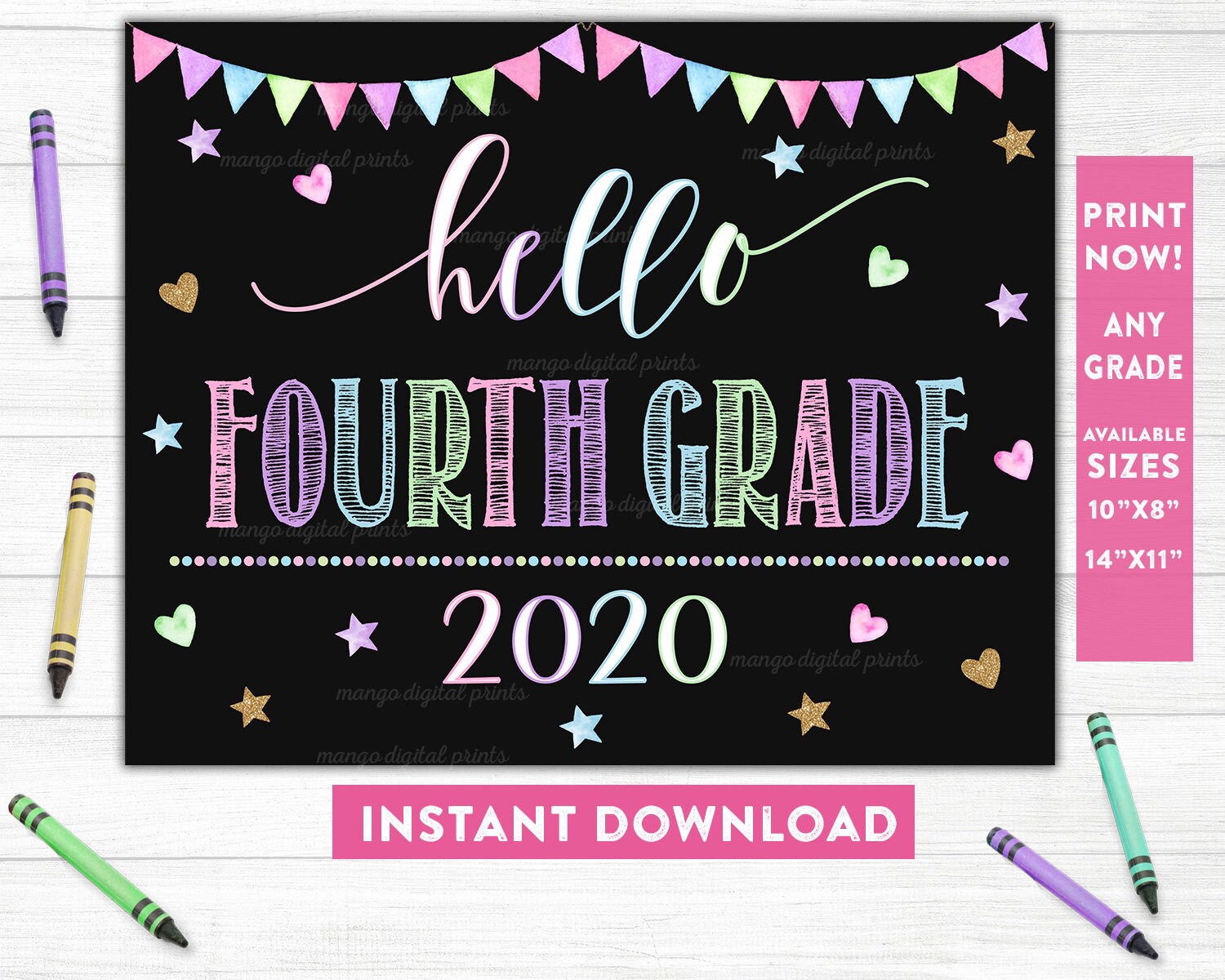 Hello Fourth Grade Sign First Day of Fourth Grade Printable | Etsy