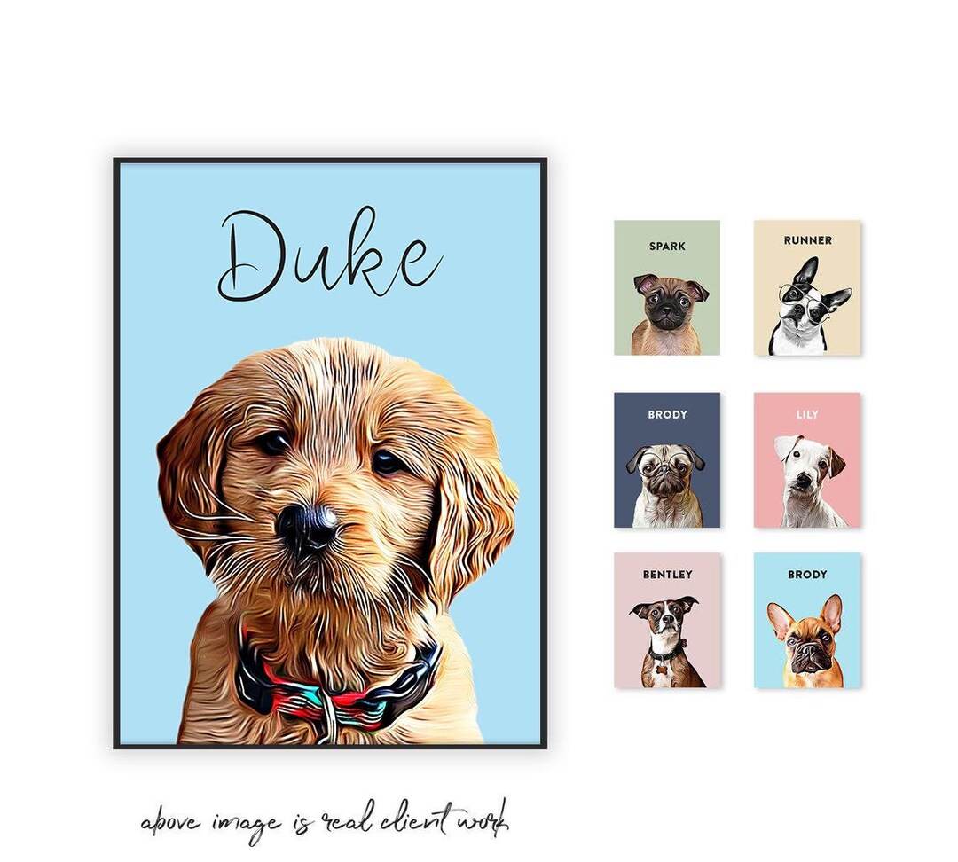 Pet Portrait Custom and Personalized Pet Dog Cat Watercolor Wall Art ...