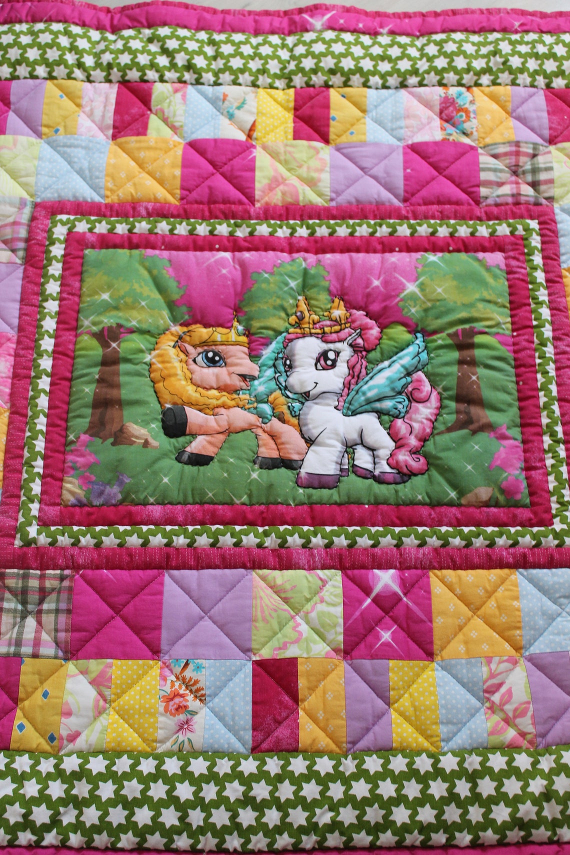 Unicorn Quilt Hand Stitched Baby Girl Quilt READY TO SHIP Etsy
