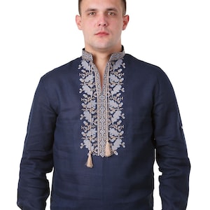 Linen Shirt Ukrainian Vyshyvanka Men&#39;s embroidered shirt, Gift for  , Traditional Ukrainian shirts Gift for Him EasterGift for Christmas