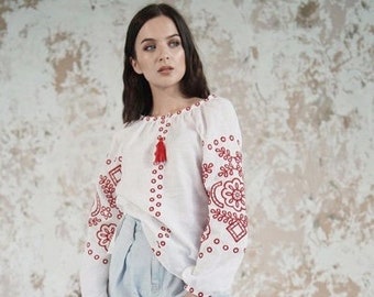 100% linen shirt, embroidered Ukrainian Vyshyvanka blouse for the girl. Embroidered Blouse for your daughter. Embroidery, Gift for Easter