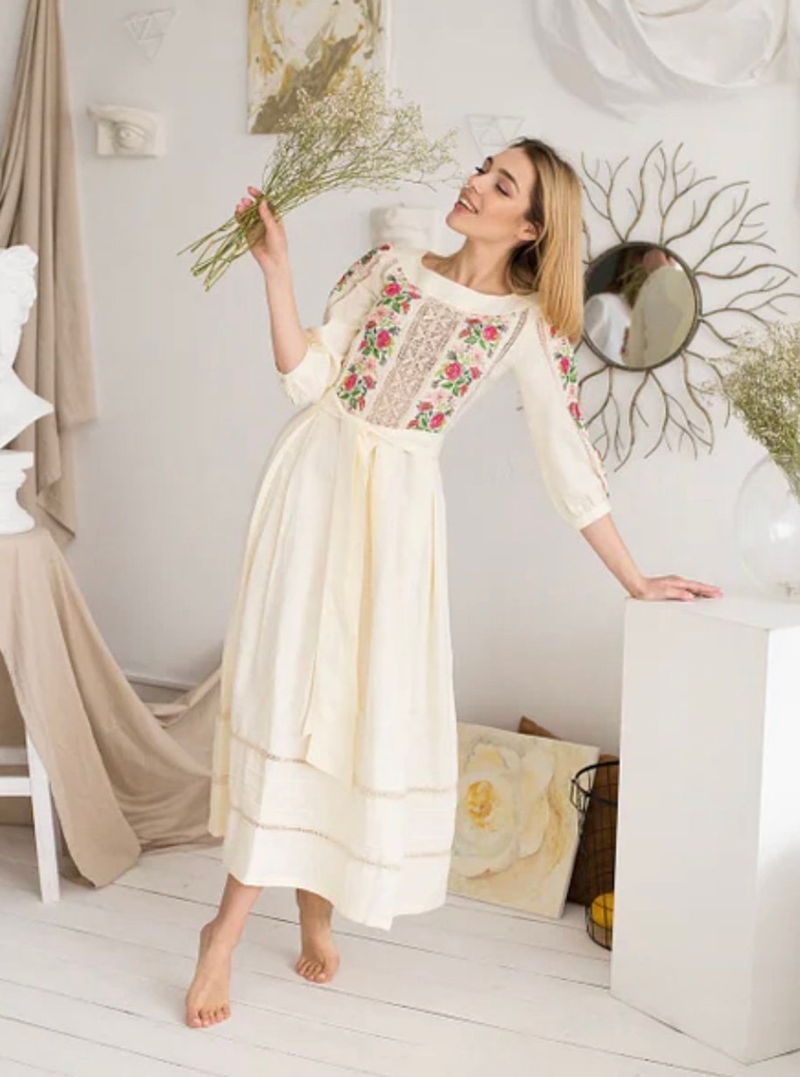 100 linen Embroidered dress Ukrainian embroidered dress Etsy