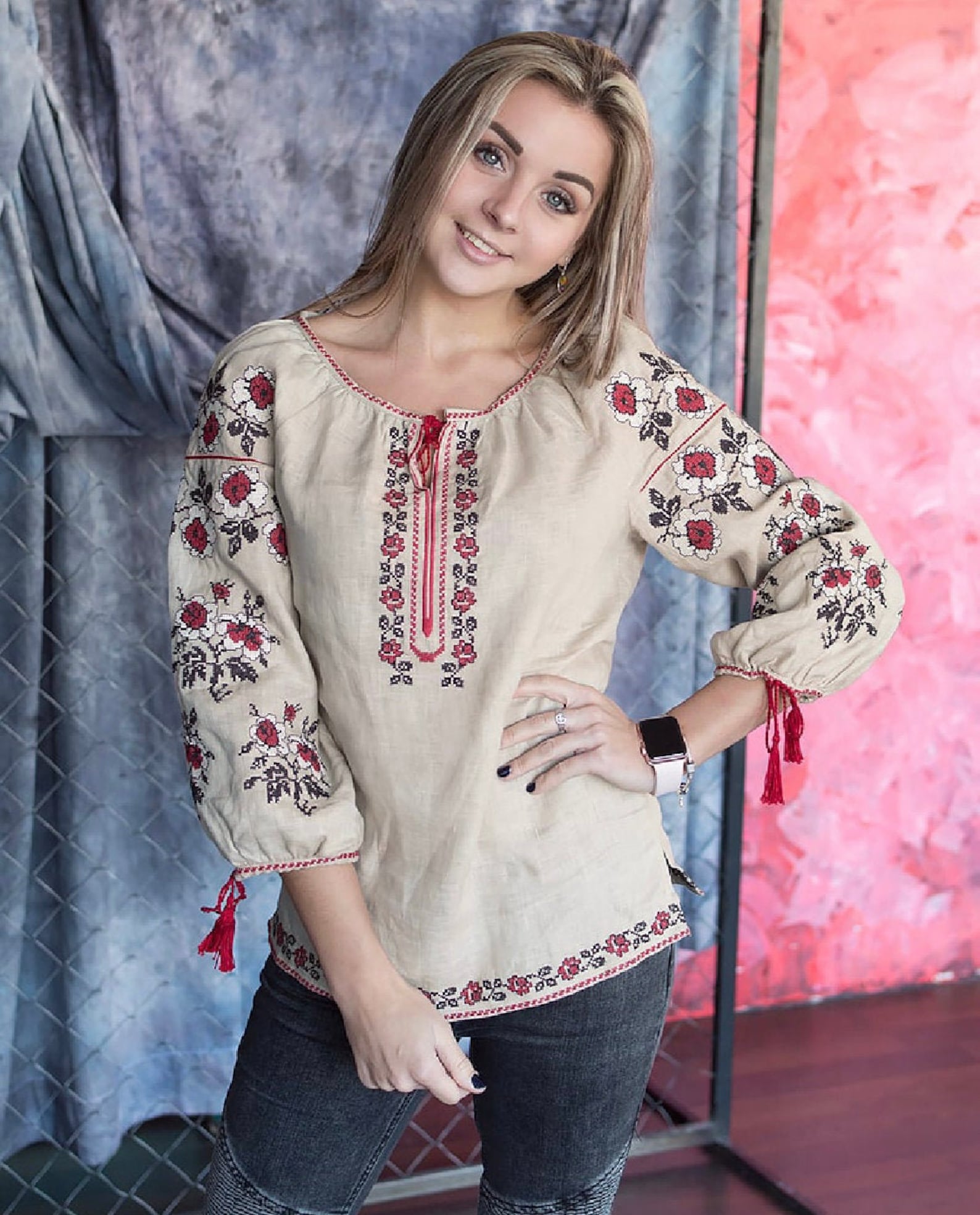 100% linen shirt embroidered Ukrainian Vyshyvanka blouse for | Etsy