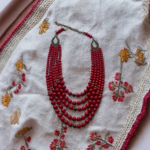 Red Natural coral Faceted Beads Necklace Lines Beads Necklace Genuine Beaded Necklace Ukrainian jewelry slavic weddingGift for Christmas