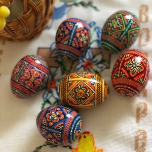 Set 6 Easter wooden eggs, Ukrainian traditional pysanky, Hand painted ornament eggs, Ukraine souvenir and gift Hand made painting image 1