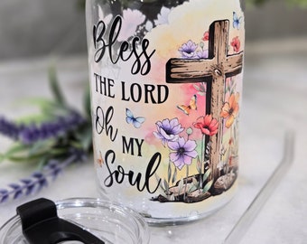 Scripture Verse Glass Tumbler| Flower Tumbler with Bible Verse| Christian Cup| Floral Tumbler| Christian Gift| Faith Cup| Church Gift