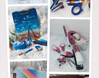 Create Your Own Glitter Office Set, Scissors, Stapler, Pen Holder, Epoxy, Personalized Gift